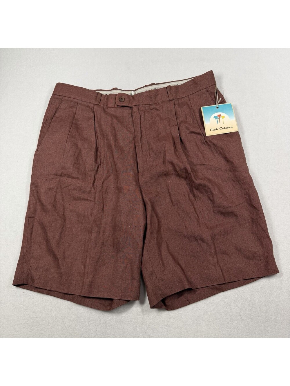 Club Cabana Brown Pleated 100% Linen Shorts Casual Summer Cruise Sz 38 NWT